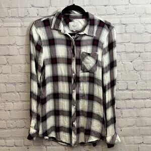 Rails Hunter Plum Navy White Button Down Flannel Small Lightweight Cottage